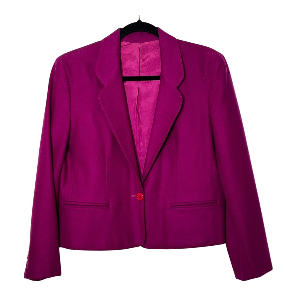 Cross Country Fashions Vintage Magenta 100% Pure Wool Blazer Jacket Petite 12